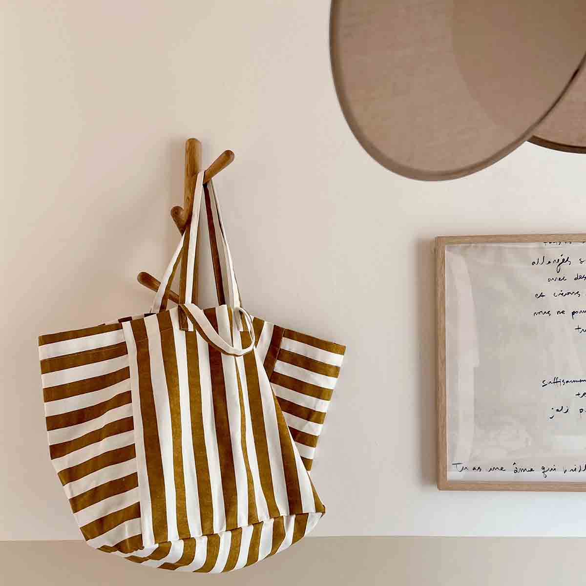 Tote Bag, Elisa - Ecru/Camel Stripes