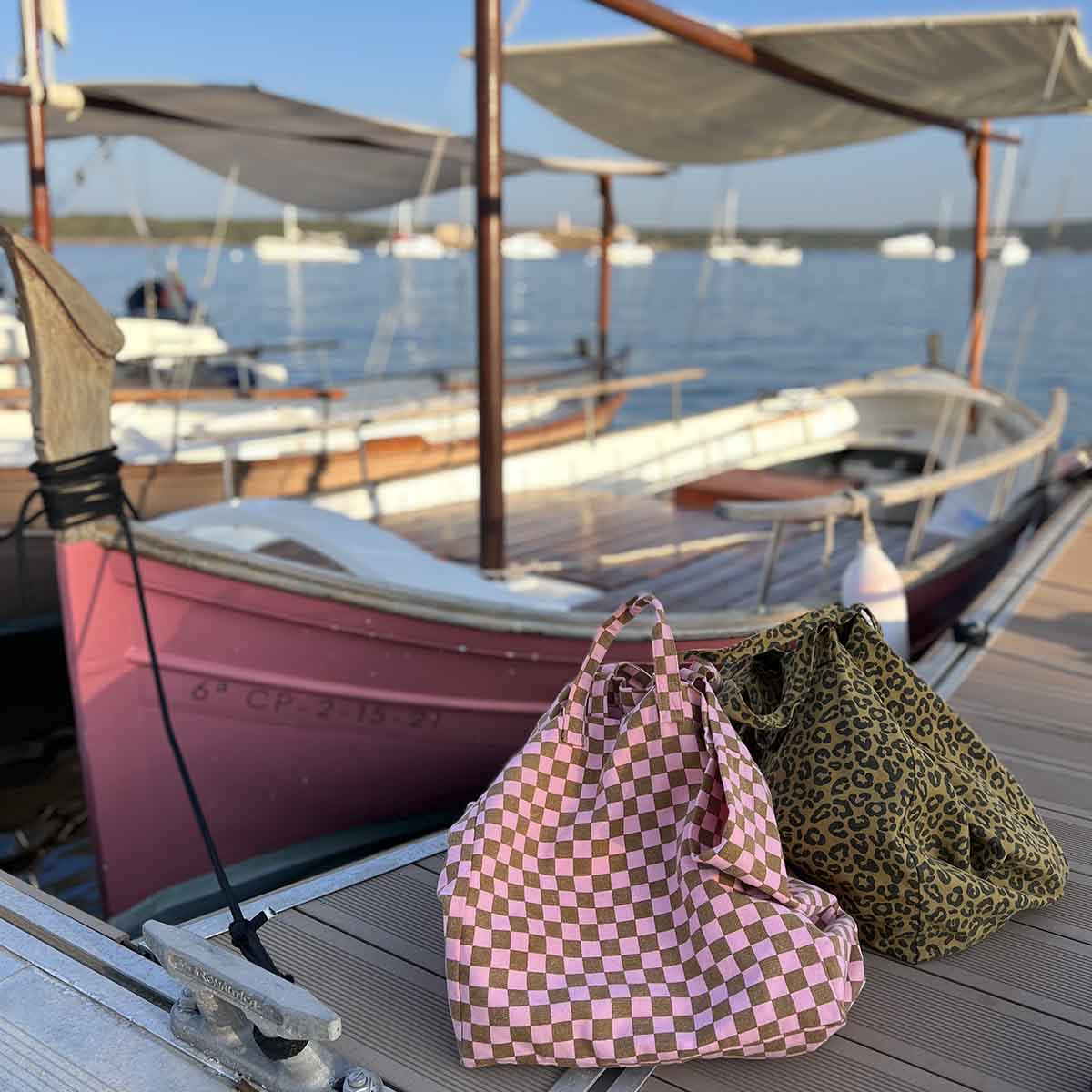 Sac Cabas, Elisa Damier - Caramel et rose