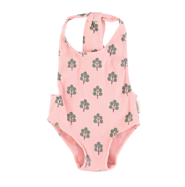 Maillot de bain - Nœud au dos, rose avec des arbres verts