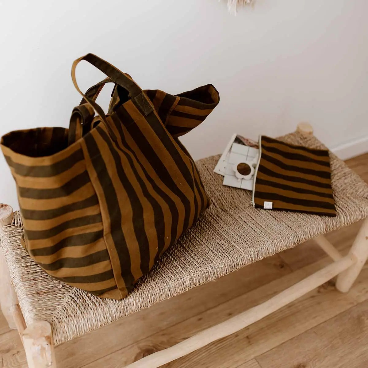 Tote Bag, Elisa - Cumin/Black Stripes