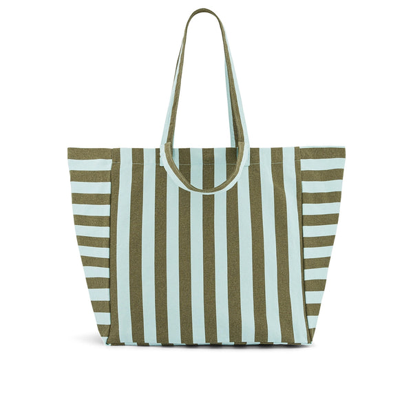 Tote Bag, Elisa - Aqua / Olive Stripes