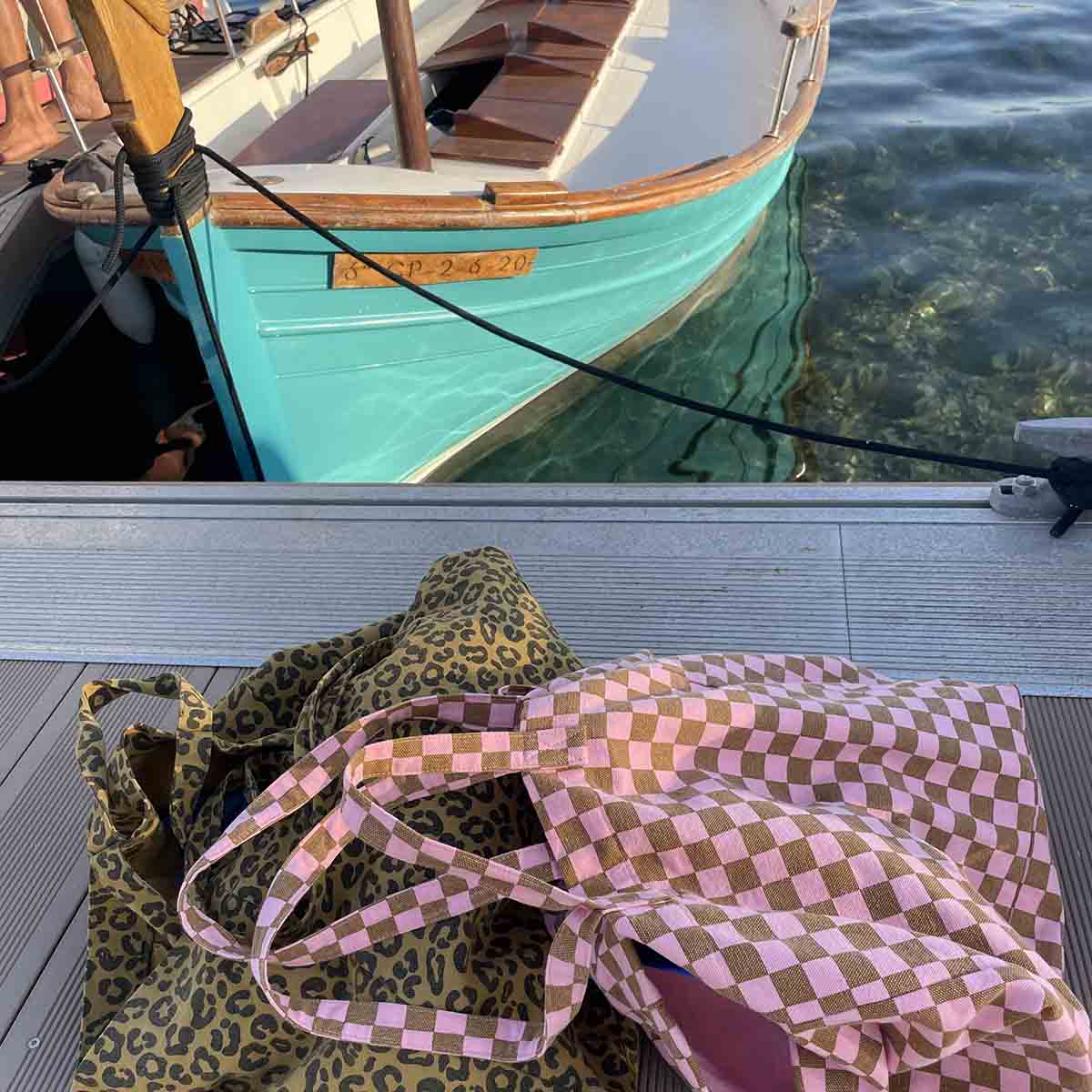 Tote bag, Elisa Damier - Caramel and pink