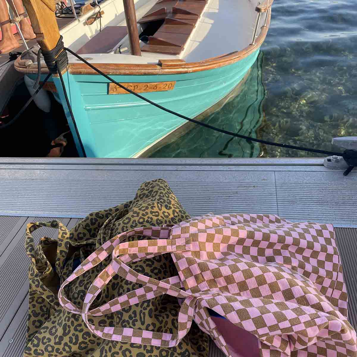 Sac Cabas, Elisa Damier - Caramel et rose