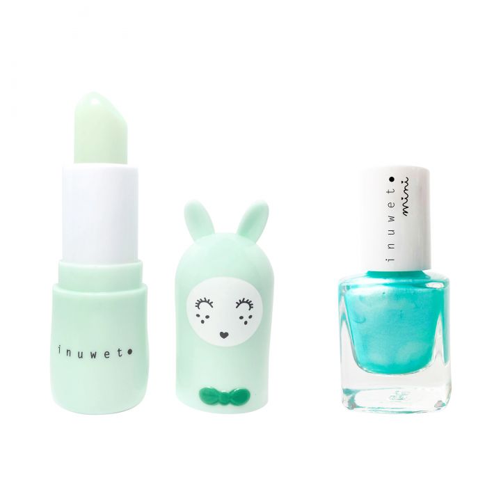 Duo vernis à ongles + baume à lévres - Bleu Lagon/Pomme