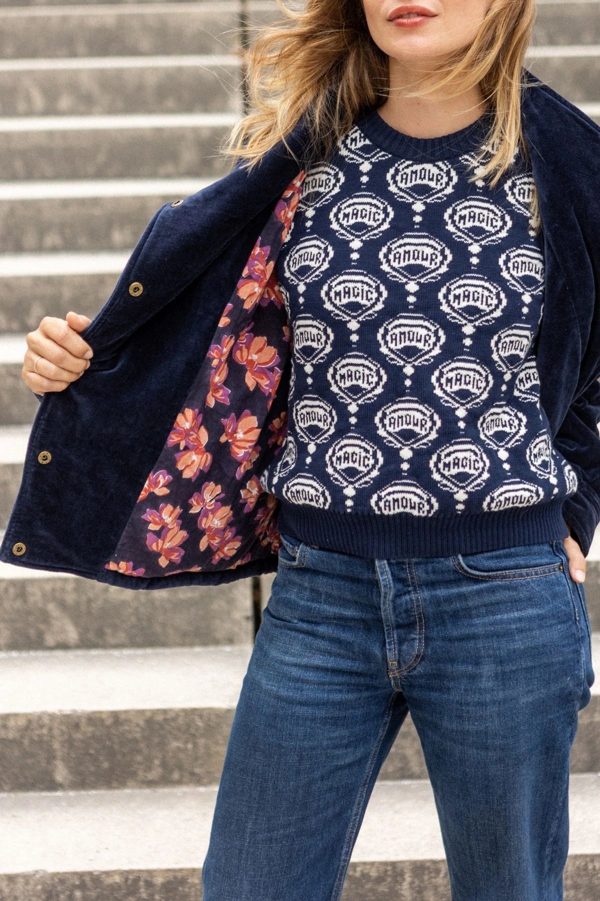 Velours matelassé oversize - Navy