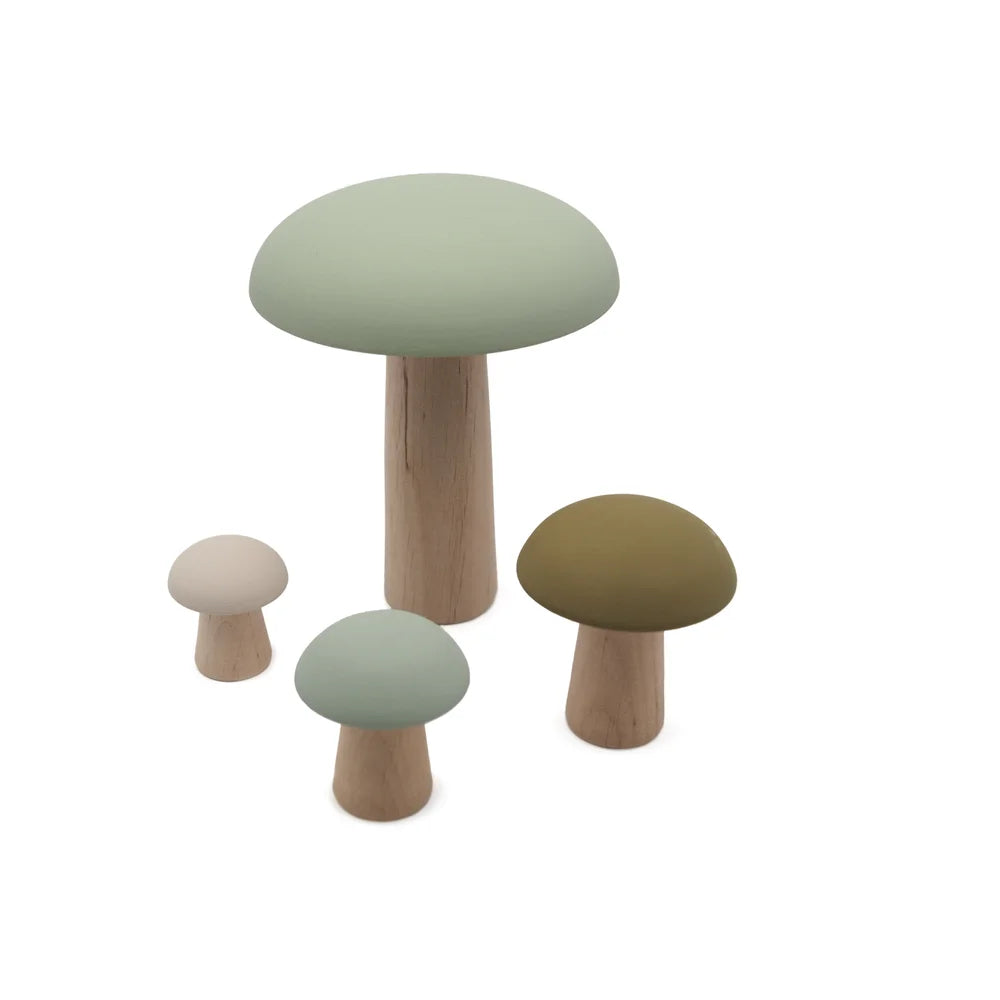 Wooden Mushrooms - Green Moss