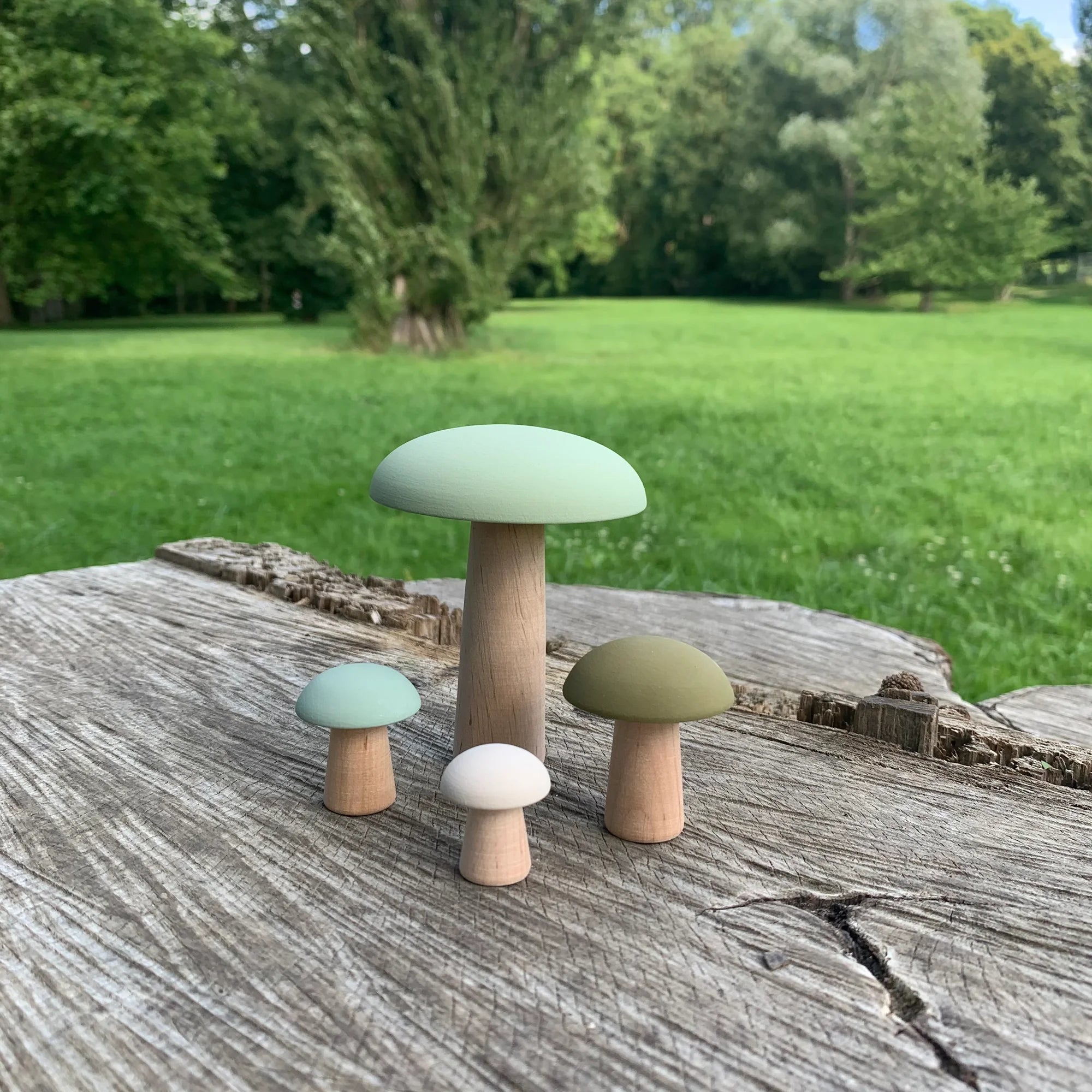 Wooden Mushrooms - Green Moss