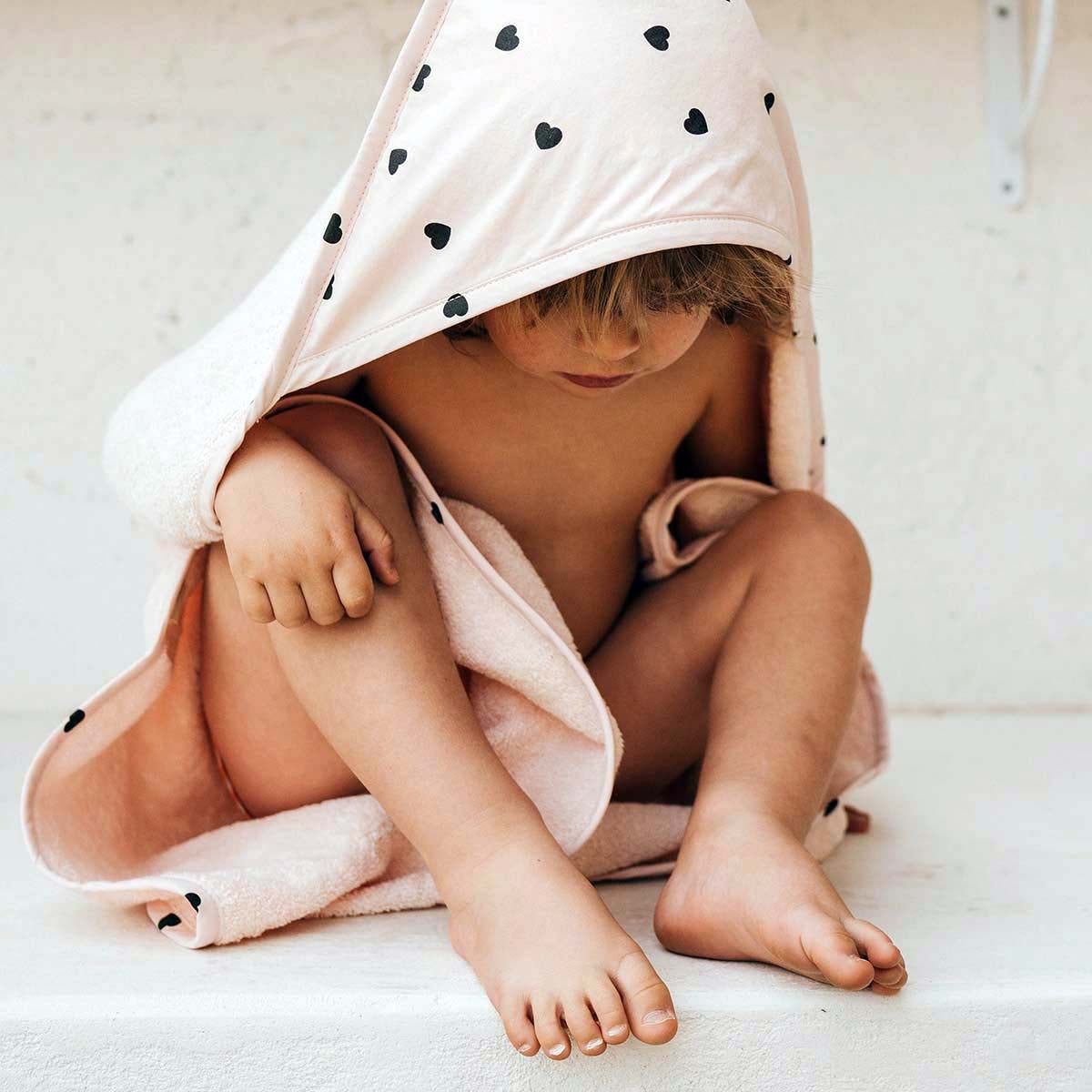 Cape de bain - Coeur light pink